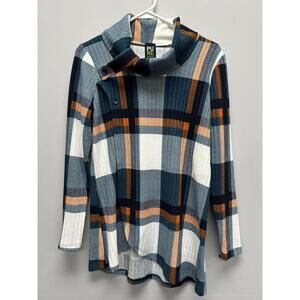 Pure Essence Plaid Ribbed Knit Sweater with Button Detail
